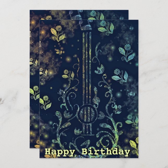 Cumpleaños Feliz - Arte de guitarra con flores (Anverso / Reverso)