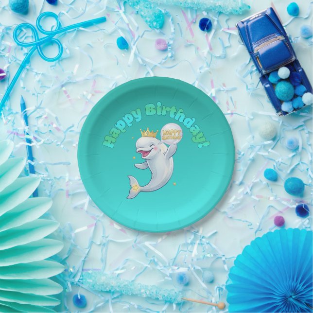 Cumpleaños Feliz Beluga Boo Plato de Papel 7" (Fiesta)
