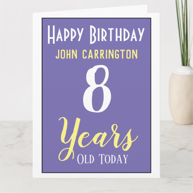 Cumpleaños feliz con tarjeta de nombre y edad de 8 (Anverso)