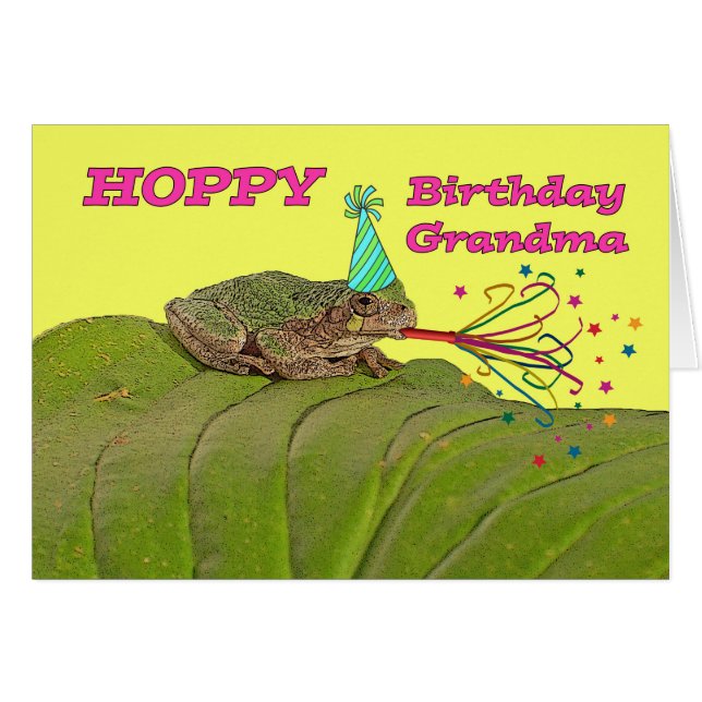Cumpleaños feliz para la abuela Fiesta Frog con Go (Anverso (Horizontal))