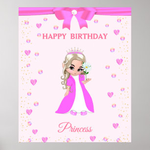 Cumpleaños Feliz Princesa Linda & Gemas en Póster 
