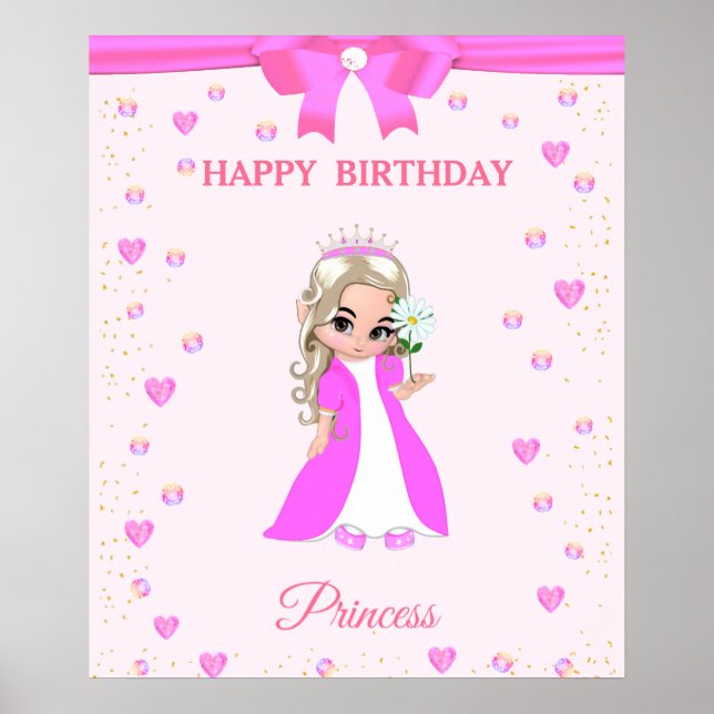 Cumpleaños Feliz Princesa Linda & Gemas en Póster  (Frente)