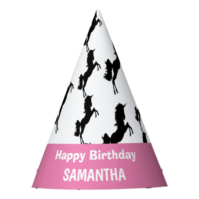 Cumpleaños Feliz Sombrero de Fiesta Rosa Unicornio (Anverso)