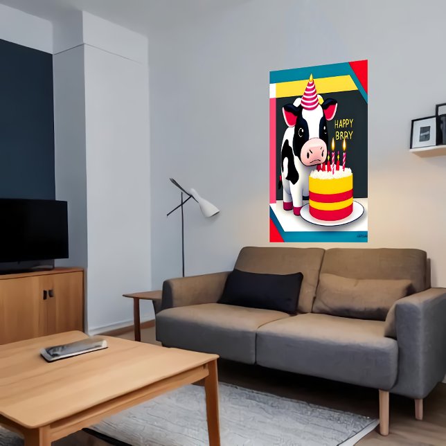 Cumpleaños feliz, vaca, pastel | Poster de arte de (Subido por el creador)
