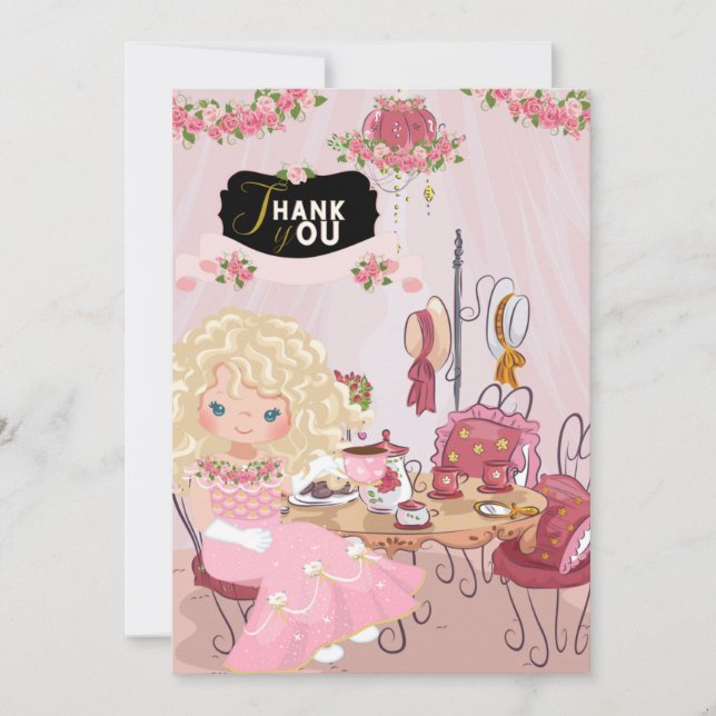 Cumpleaños Fiesta de té 1 Tarjeta de agradecimient (Anverso)