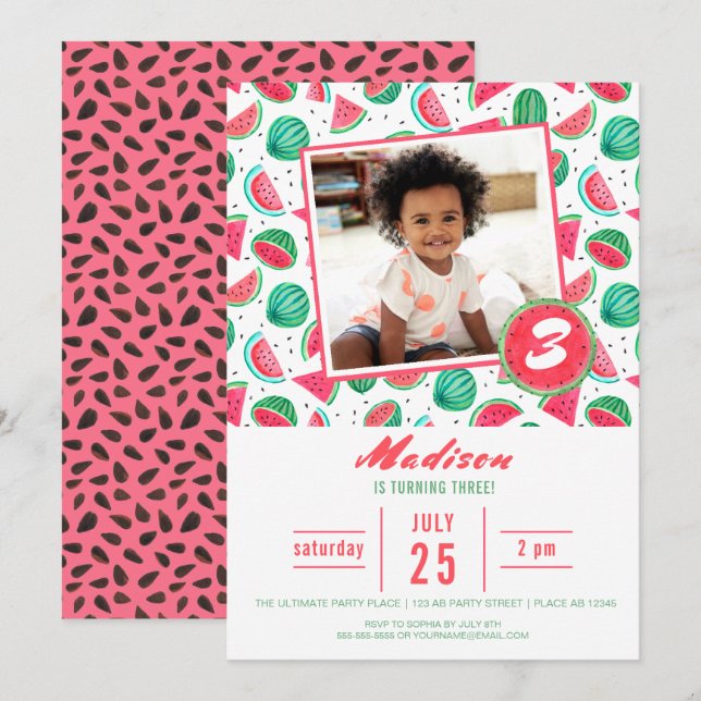 Cumpleaños Fiesta Sandía Fruta | Invitaciones (Anverso / Reverso)