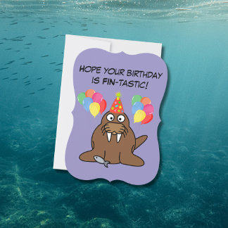 Cumpleaños fin-tástico de morsa con globos y peces