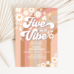 Cumpleaños Five is A Vibe Invitación Hippie 70s Cu