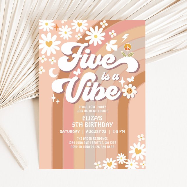 Cumpleaños Five is A Vibe Invitación Hippie 70s Cu (Subido por el creador)