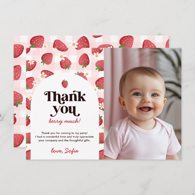 Cumpleaños Fresa y Bayas 1 Tarjeta de agradecimien (Anverso / Reverso)
