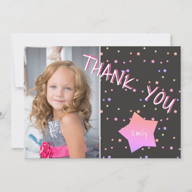 Cumpleaños Gracias tarjeta fotográfica con Stars C (Anverso)