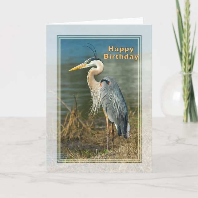 Cumpleaños, Gran Tarjeta de Ave Blue Heron (Anverso)