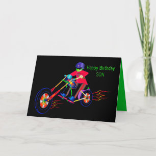 Cumpleaños, hijo, hombre colorido montando tarjeta