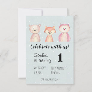 Cumpleaños invitación animal watercolor