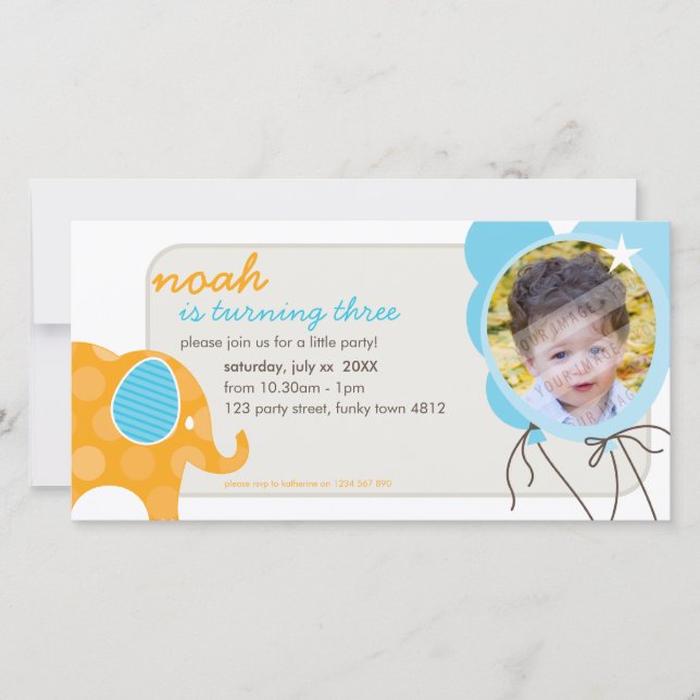 CUMPLEAÑOS INVITAR FOTO :: elefante + globos 2 (Anverso)