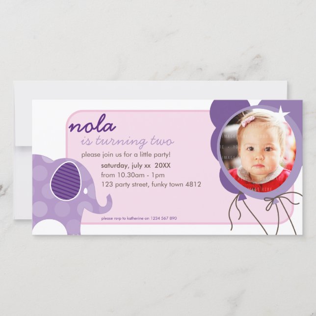 CUMPLEAÑOS INVITAR FOTO :: elefante + globos 5 (Anverso)