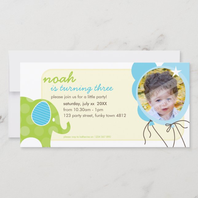 CUMPLEAÑOS INVITAR FOTO :: elefante + globos 6 (Anverso)