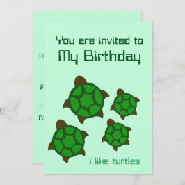 Cumpleaños, me gustan las tortugas, la invitación