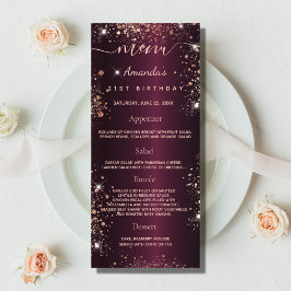 Cumpleaños Menú rosa burdeos purpurina oro polvo