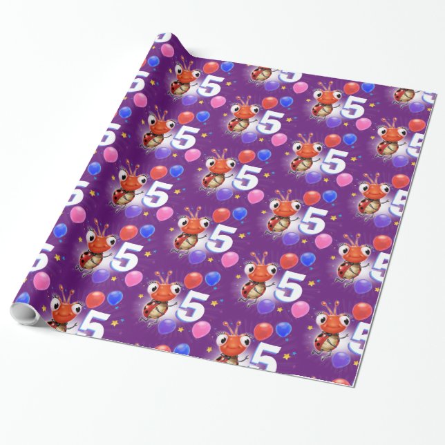 Cumpleaños Niño o Chica de 5 años Papel de envoltu (Desenrollado)