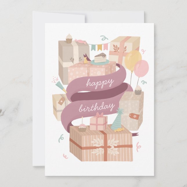 Cumpleaños. Pasteles y regalos fiestas (Anverso)