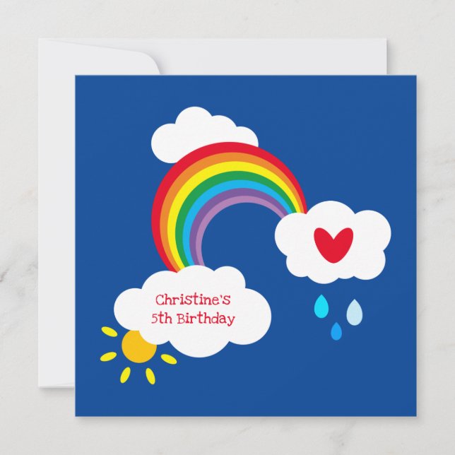 Cumpleaños personalizado con arcoíris, nubes, lluv (Anverso)
