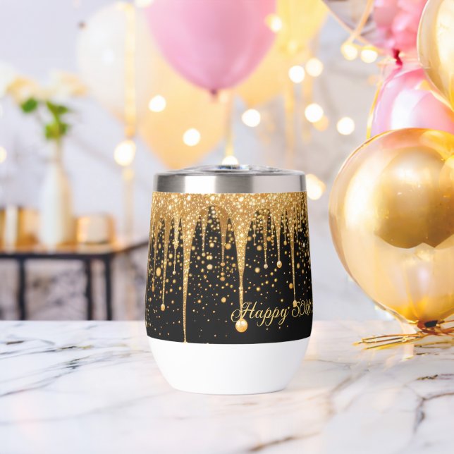 Cumpleaños personalizado con brillo dorado negro (Despedida de soltero (girado))