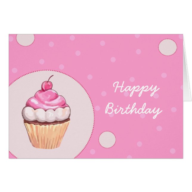 Cumpleaños Pink Cupakes Happy Birday Card (Anverso (Horizontal))