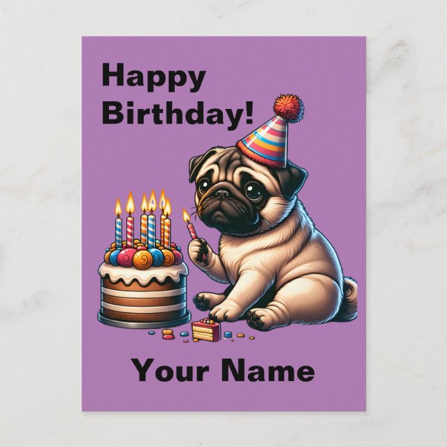 Cumpleaños Pug Tarjeta de salutación personalizabl (Anverso)