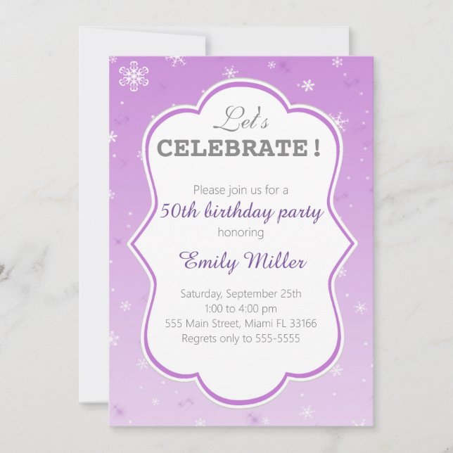 Cumpleaños púrpura del adulto de la invitación del (Anverso)