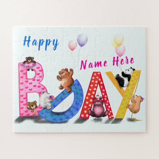 Cumpleaños Puzzle Gifts Baby Bear Fiesta Nombre pe (Horizontal)