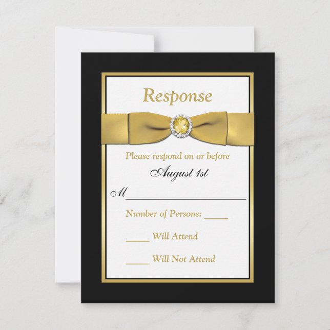 Cumpleaños | RSVP | RIBÓN IMPRESO | Negro y oro (Anverso)