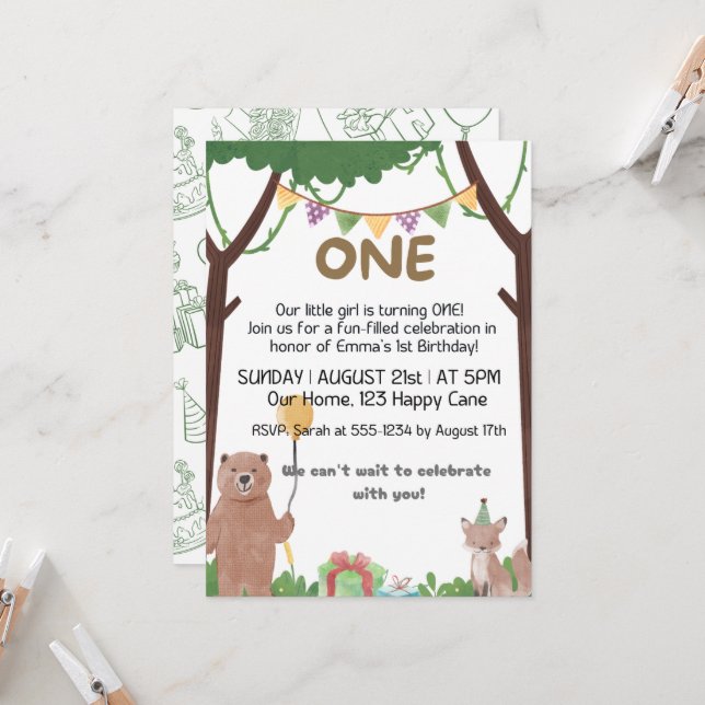 Cumpleaños Salvaje espera : invitación de cumpleañ (Anverso/Reverso In Situ)