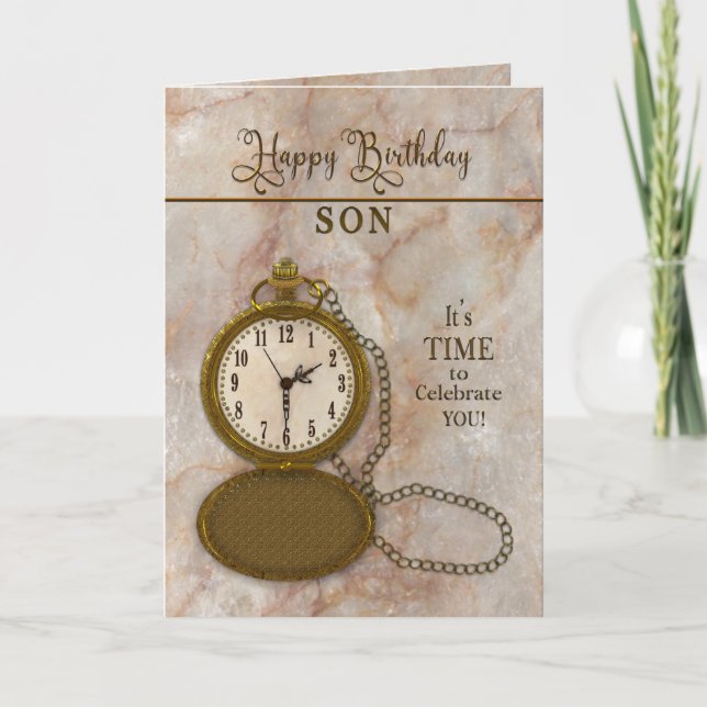 Cumpleaños Son Pocket Watch y tarjeta de cadena (Anverso)