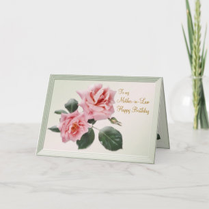 Cumpleaños, tarjeta de la suegra. Rosas rosados