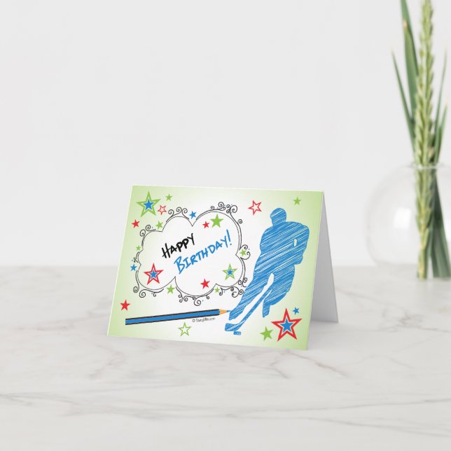 Cumpleaños! Tarjeta de saludo de hockey sobre hier (Anverso)