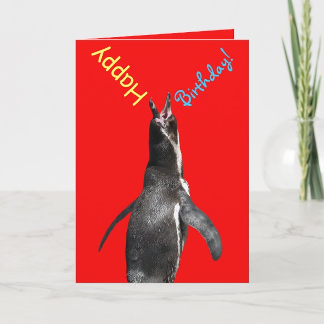 Cumpleaños! Tarjeta divertida pingüino gritando (Anverso)