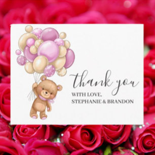 Cumpleaños Teddy Bear PINK Balones Gracias Tarjeta