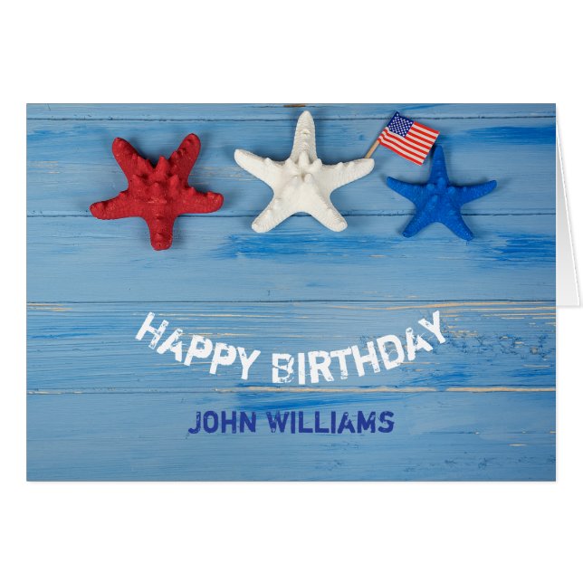 cumpleaños y 4 de julio, pez estrella y bandera (Anverso (Horizontal))