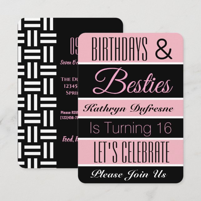 Cumpleaños y Besties Invitación a la fiesta de cum (Anverso / Reverso)