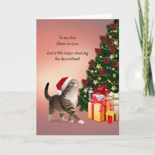 Cuñada con gato en sombrero de Navidad