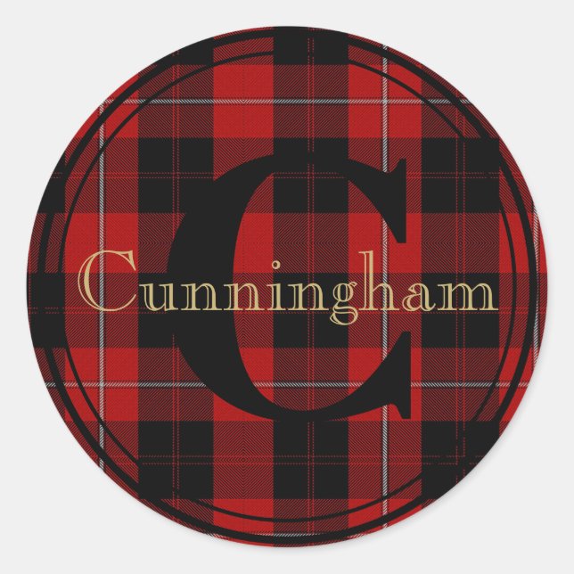 Cunningham Clan Tartán Monograma Nombre Sello Pega (Anverso)