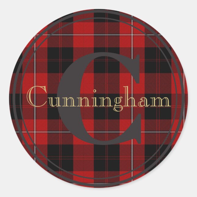 Cunningham Clan Tartán Monograma Nombre Sello Pega (Anverso)