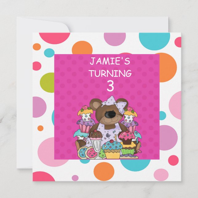 CUPCAKE & Bears NIÑAS INVITACIÓN DE FIESTA DE NACI (Anverso)