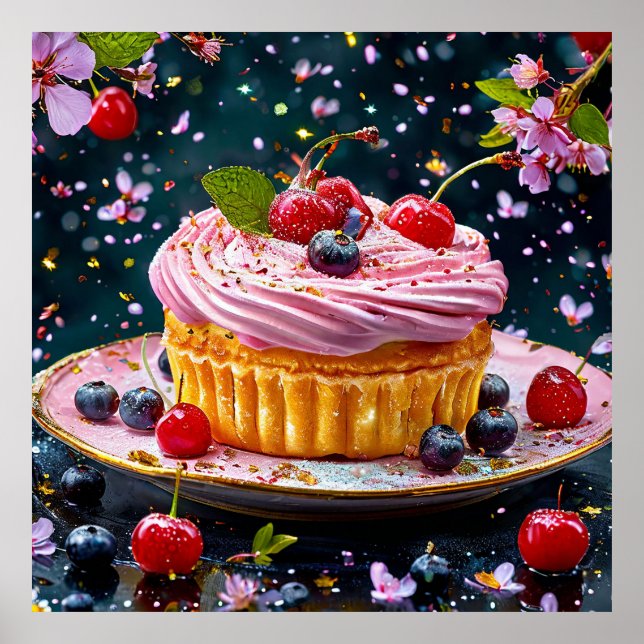 🧁 Cupcake con Glaseado Rosa Arte Comida Decoració (Frente)