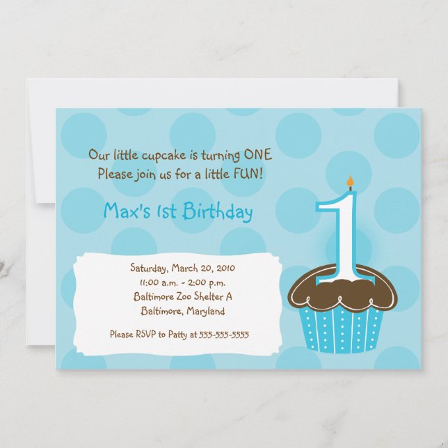 Cupcake primer cumpleaños punto azul Invitaciones  (Anverso)