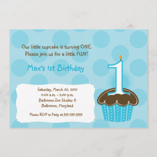 Cupcake primer cumpleaños punto azul Invitaciones