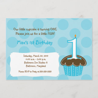 Cupcake primer cumpleaños punto azul Invitaciones 