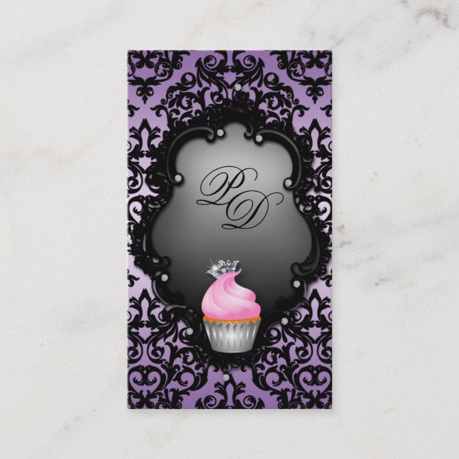 Cupcake Tarjeta de negocios Retro Damask Black Pur (Anverso)
