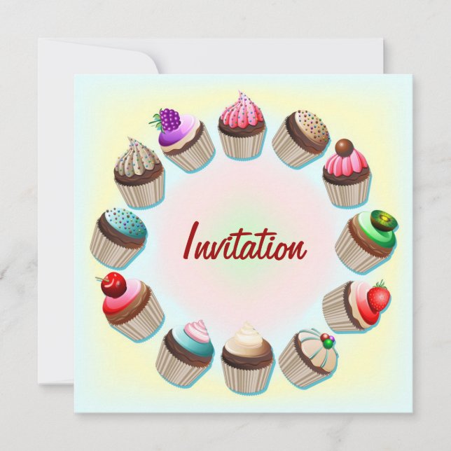 Cupcakes Colorful Circle Invitación (Anverso)